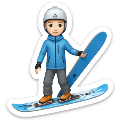 winter clothes boy with skiboard  sticker