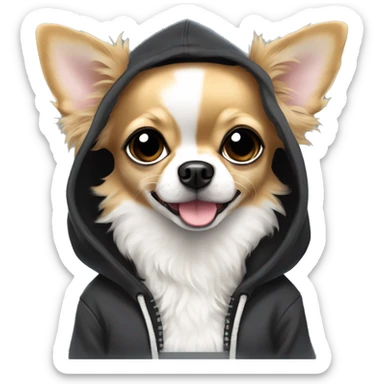fluffy Chihuahua breed dog black with a white muzzle girl in a hoodie sticker
