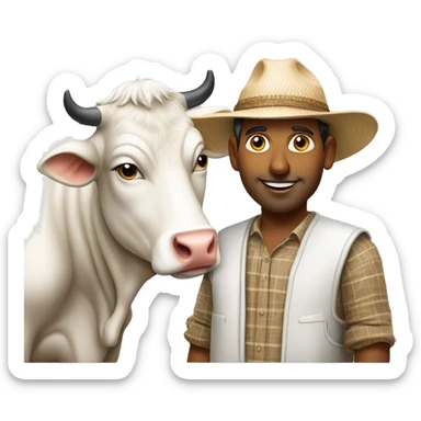 indian dairy farmer with cow nearby sticker