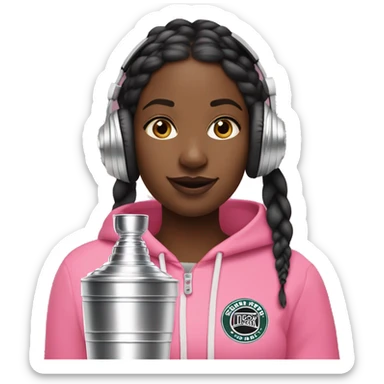 Black girl with boho braids wearing beats headphones while drinking out of pink stanley cup sticker