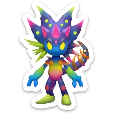 An exotic neon colorful unique bizarre eccentric Fakémon-creature sticker
