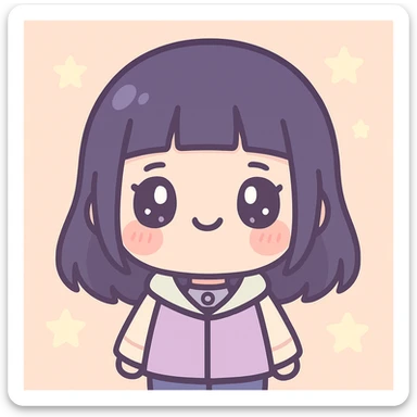 mini Hinata, cute, kawaii style, round face, blushing cheeks, simple details sticker