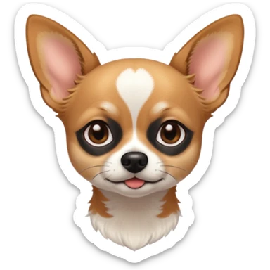 Chihuahua with white black fur on the forehead and a brown snout with a black nose sticker