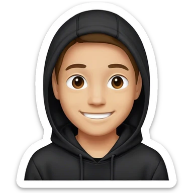A person wearing a black hoodie smiling sticker