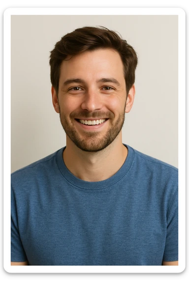 a brown haired man with a little bit of a beard, modern friendly style sticker