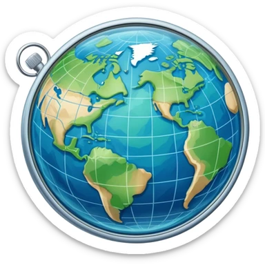 an icon featuring an earth with attitude and longitude lines, a textbook, and a topographic map, symbolizing geography as a science. The design includes a compass, mountain ranges, and rivers, representing the study of Earth's features and landscapes. Transparent background highlights geography. sticker