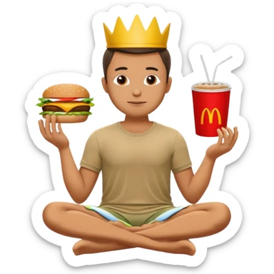 man in lotus pose eating McDonalds burger and fries sticker