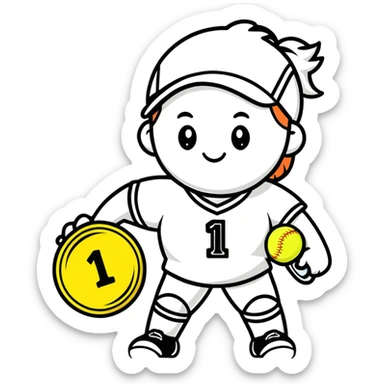Softball holding a 1st place medal sticker