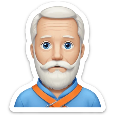 Older man with a long beard, a neck brace, and blue eyes. sticker