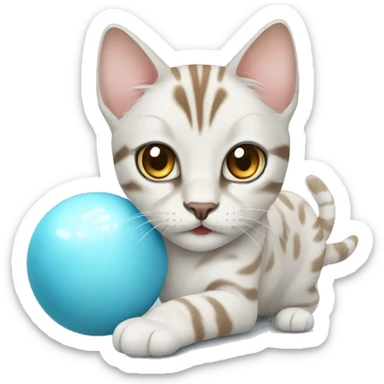 snow bengal cat with light blue eyes playing with a ball sticker