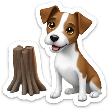 Brown and white Jack Russell terrier sitting by a camp fire sticker