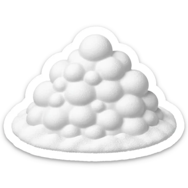 small pile of powdered sugar, cloud-like, fine and light, pure white, uneven and fluffy, dust-like particles at base, 3D-rendered, minimal, no faces sticker