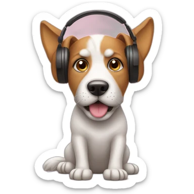 dog listening to music sticker