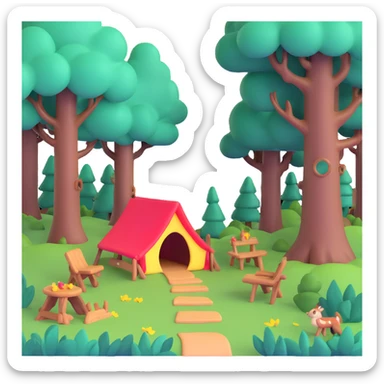 enchanted forest scene with glowing plants and whimsical trees sticker