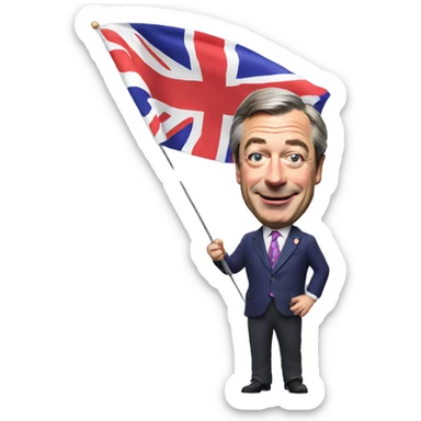 Nigel Farage waving a Union Jack flag  sticker