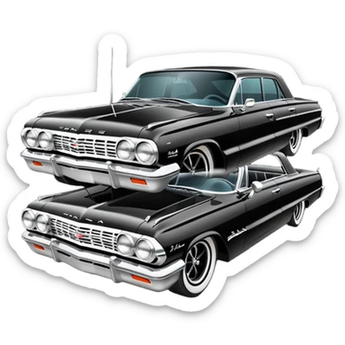 Satan’s streamlined Hot rod custom 1964 impala low rider four door carbon hood  side-mounted under-door chrome exhaust pipes driving straight to hell  sticker