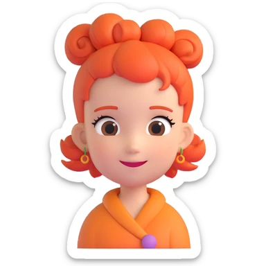 girl character with a unique hairstyle and a cheerful expression, emoji style sticker