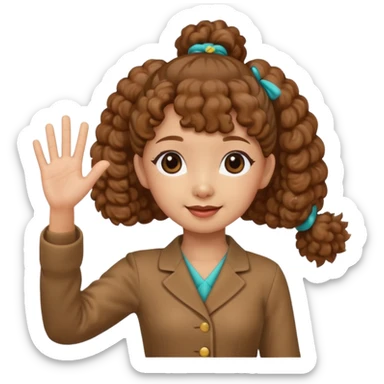 Brown mini poodle with Asia ponytail girl waving hand sticker