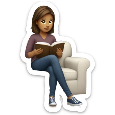 Girl with brown hair sitting on couch reading a book sticker