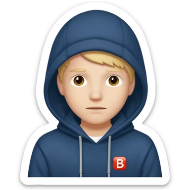 make an image of white person wearing hoodie with BST letters on it sticker
