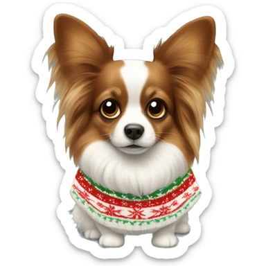 Papillon wearing christmas sweater sticker