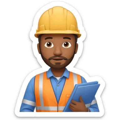 black male civil engineer with a little beard, holding blueprints and wearing a hard hat sticker