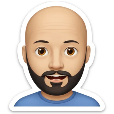 Bald man with black beard and tooth gap sticker