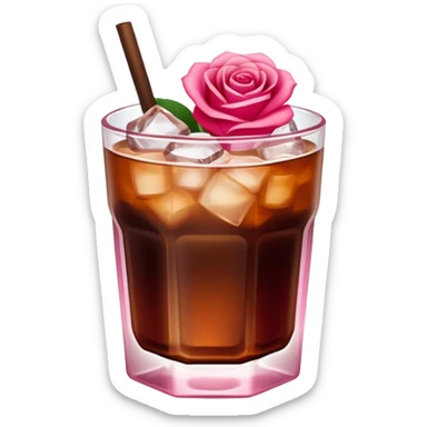 Cold brew coffee with mini roses pink red and small size mini glas cup with ice cubs sticker