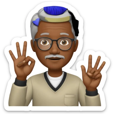 Black gray hair, & goatee with glasses on making okay sign with hand sticker