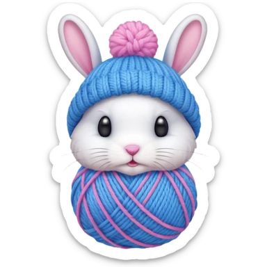 Bunny knitting yarn ball on head sticker