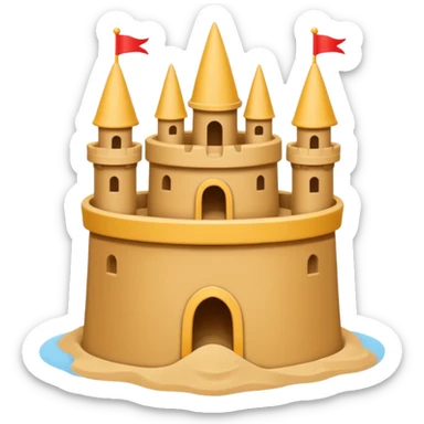 Bucket-shaped sand castle, made with an upside-down pail mold sticker
