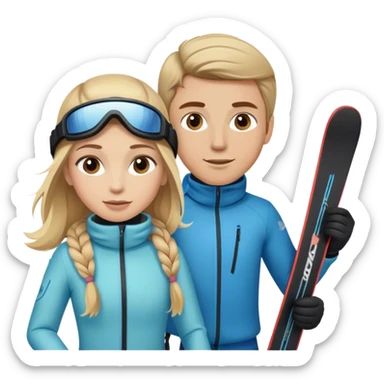 Blonde hair female and light brown hair male  on skiis sticker