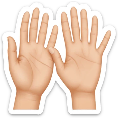 Deux mains côte à côte : la gauche lève l’index et le majeur, la droite l’annulaire et l’auriculaire. Les autres doigts sont repliés, pouces vers l’extérieur. sticker