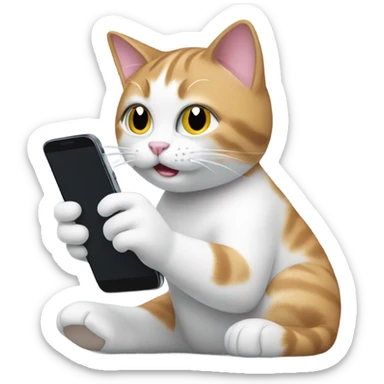 Cat using a smart phone sticker