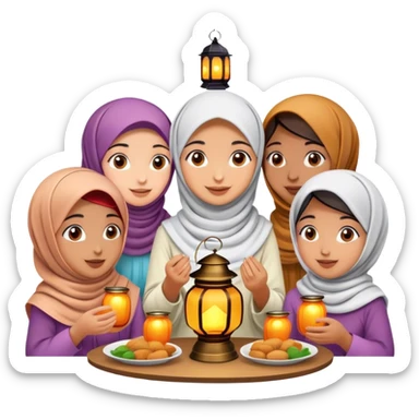 Feast for girls with Ramadan lantern  sticker