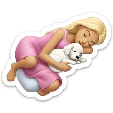 Sleeping beauty girl with white puppy sticker