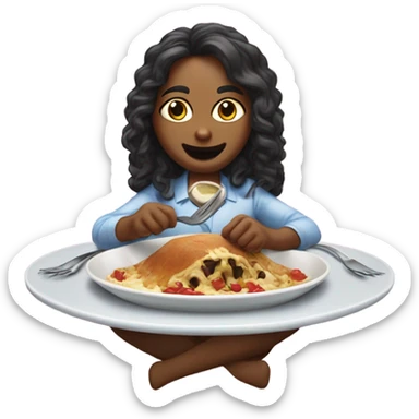 Kamala Karri’s with a cat on a plate. Kamala has silverware in her hand and her mouth is watering sticker