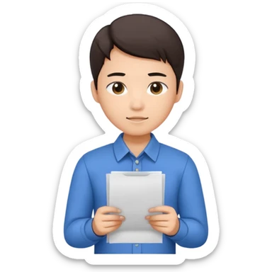 The asian student submits his work to the teacher sticker