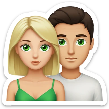 a couple of lovers, a green-eyed blonde and a guy with dark hair sticker