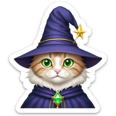 black wizard cat with a pointy starry wizard hat sticker