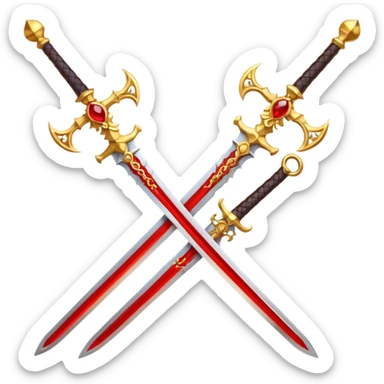 Golden fiery royal two crossed swrods with red gem and golden blade and golden handle sticker