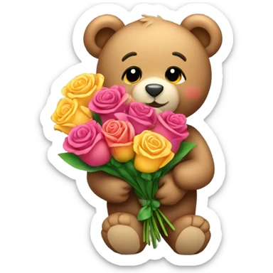 Cute Teddy giving a bouquet of roses sticker