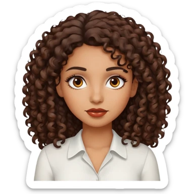 brown girl, who has medium curly dark brown hair, brown eyes, latina makeup, white blouse  sticker