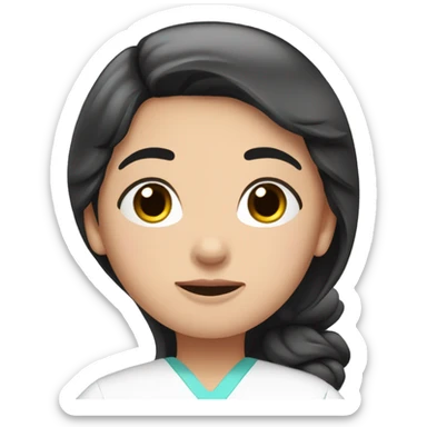 Tired nurse in pink scrubs with black hair sticker