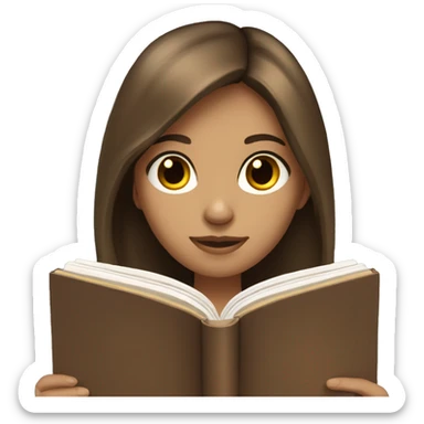 brunette long haired girl with beige skin tone and brown eyes reading a book  sticker