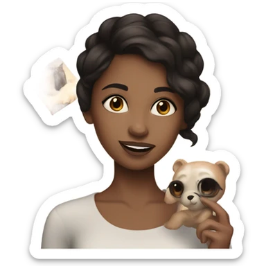 fair skinned girl with dark hair and brown eyes, holding a vision board sticker