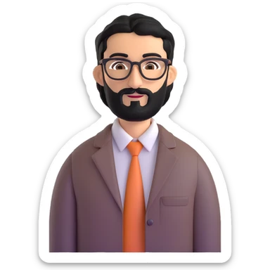 professional middle eastern businessman with medium length black beard, black hair, thick unibrow, elongated nose, tan skin, brown eyes, glasses, wearing business casual outfit with open collar shirt sticker