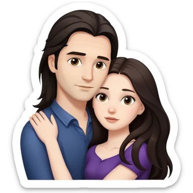 Man with dark mid-length hair, hugging a beautiful ￼brunette woman long hair and long eyelashes pale woman sticker
