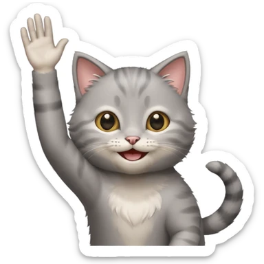 Standing Gray kitten smiling with arms up  sticker