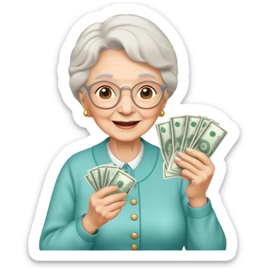 cute happy grandma with money in her hand sticker